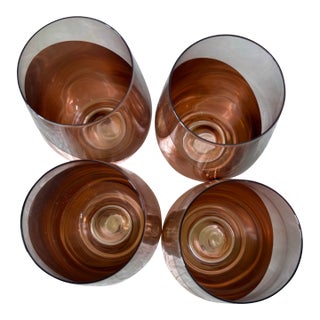 Late 20th Century Rose Gold Ombre Stemless Modern Copper Metallic Wine Glasses, Set of 4 For Sale