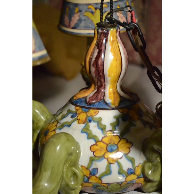 Vintage Portuguese Chandelier Fábrica Sant'Anna Ceramic Art 5 Light W/Chain For Sale In Chicago - Image 6 of 15