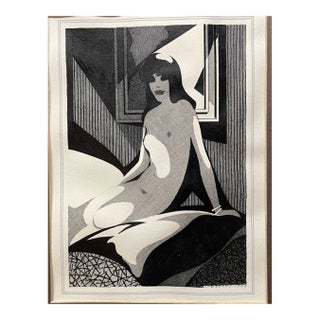 Sigismunds Vidbergs 'Nude' Art Deco Portrait Pen & Ink Drawing - Latvian Artist For Sale