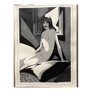 Sigismunds Vidbergs 'Nude' Art Deco Portrait Pen & Ink Drawing - Latvian Artist