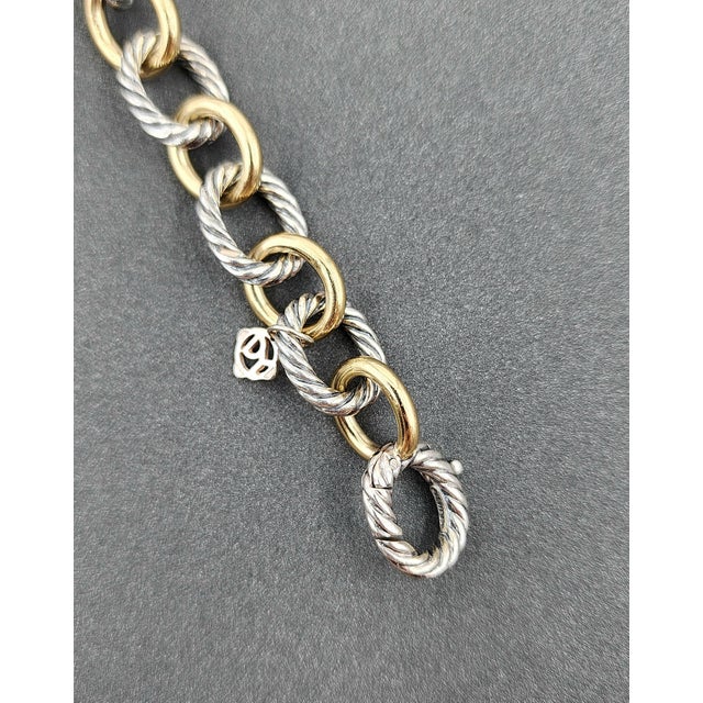 David Yurman Oval Link Chain Bracelet Sterling Silver With 18k Yellow Gold For Sale - Image 4 of 8