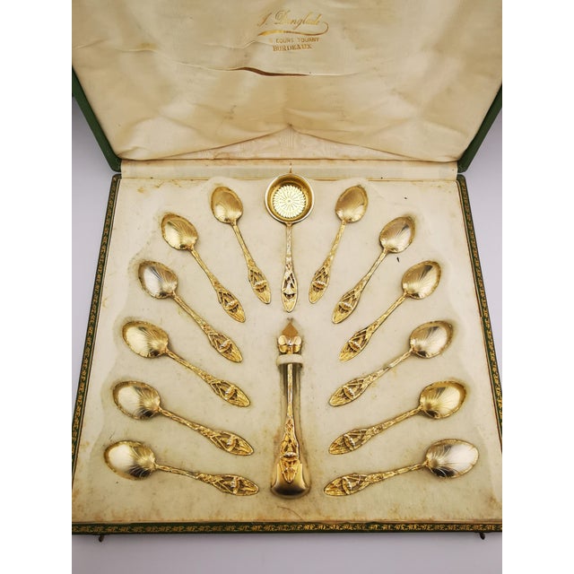 Art Nouveau Silver-Gilt Tea Service with Openwork Floral Decoration by P. Canaux, 1890s, Set of 14 For Sale - Image 13 of 18