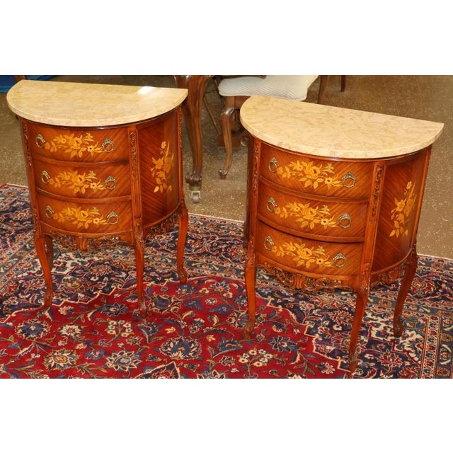 Pair of Early 20th Century Marble Top Louis XV French Style Commode Nightstands Dimensions : 23" Wide X 13.5" Deep X 29.5"...