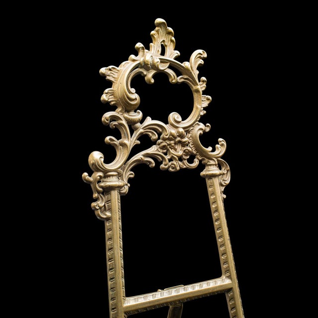 Tall Vintage Picture Easel, English, Gilt Metal, Rococo Revival, Artwork Stand For Sale - Image 6 of 12