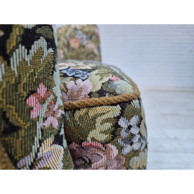1970s, Danish Armchair, Reupholstered, Flowers Furniture Fabric. Chairish
