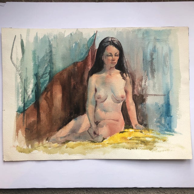 1980s Original Vintage Female Nude Double Sided Watercolor Painting 1980’s For Sale - Image 5 of 5