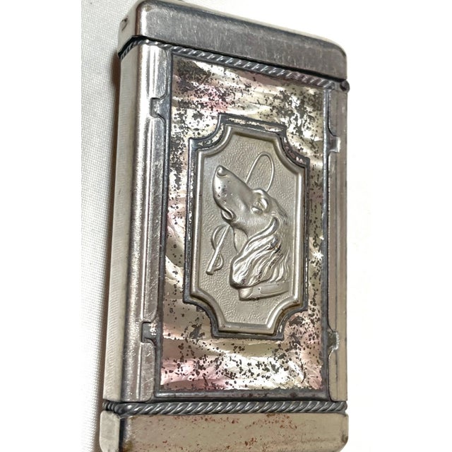 Metal Antique Figural Dog Lady Silver Plate Metal Vesta Match Safe Vesta Case Box For Sale - Image 7 of 12