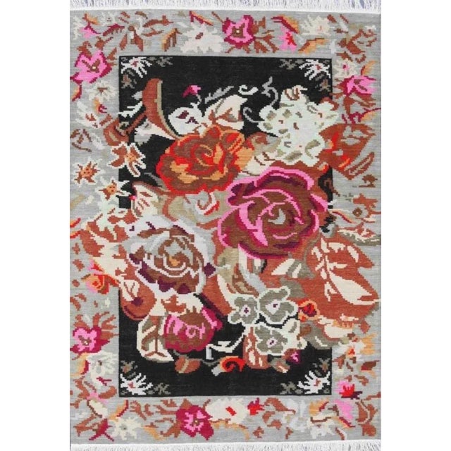 Bessarabian Style Floral Flat Kilim Rug For Sale - Image 4 of 5