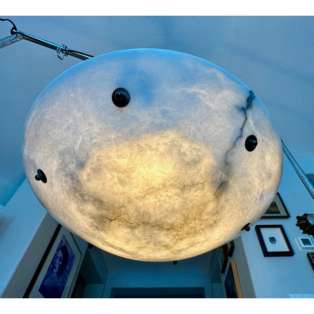 Large French Directoire Style Alabaster Chandelier Pendant Light For Sale - Image 10 of 17