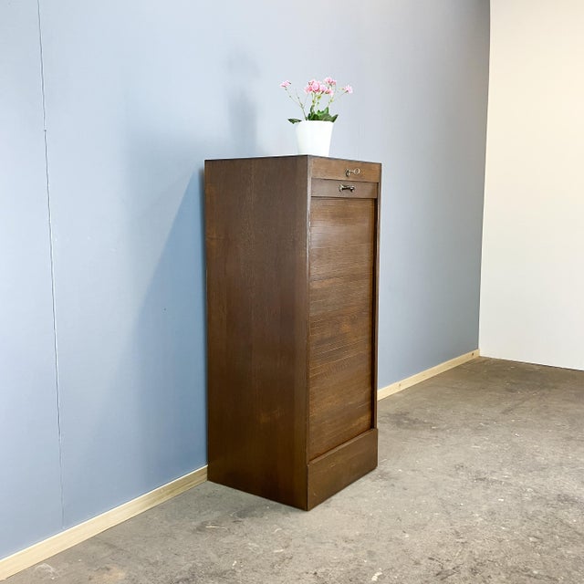 1950s Vintage Roller Shutter Cabinet in Dark Oak, 1950s For Sale - Image 5 of 12