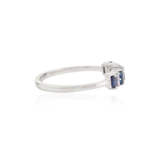 Not Yet Made - Made To Order Baguette Cut Blue Sapphire & Diamond Half Band Ring Size 5 For Sale - Image 5 of 11