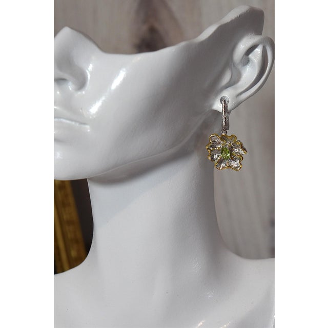 Artisan Peridot Citrine Flower Dangle Earrings Sterling Silver 18k Gold Vermeil Drops, A Pair For Sale - Image 10 of 13