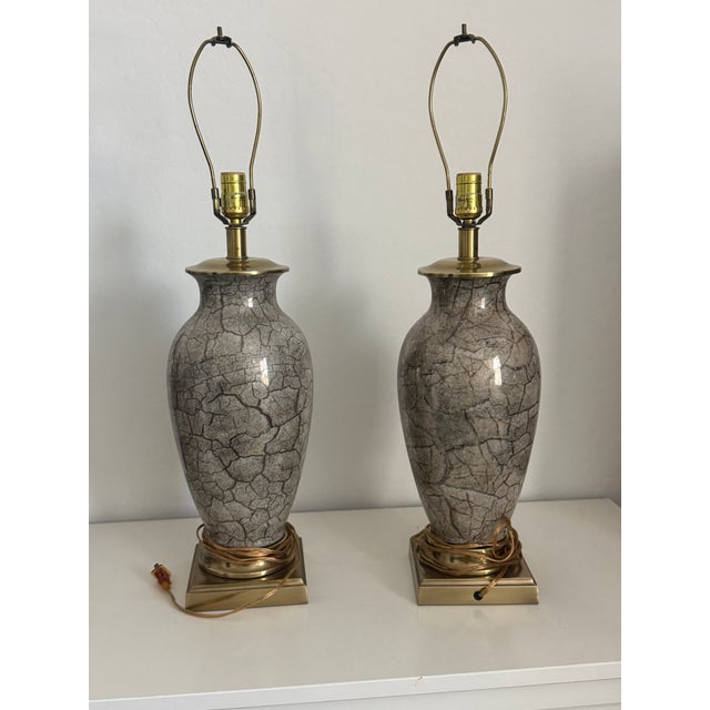 Frederick Cooper 1980's Frederick Cooper Chinoiserie Metallic Porcelain and Brass Table Lamps For Sale - Image 4 of 7