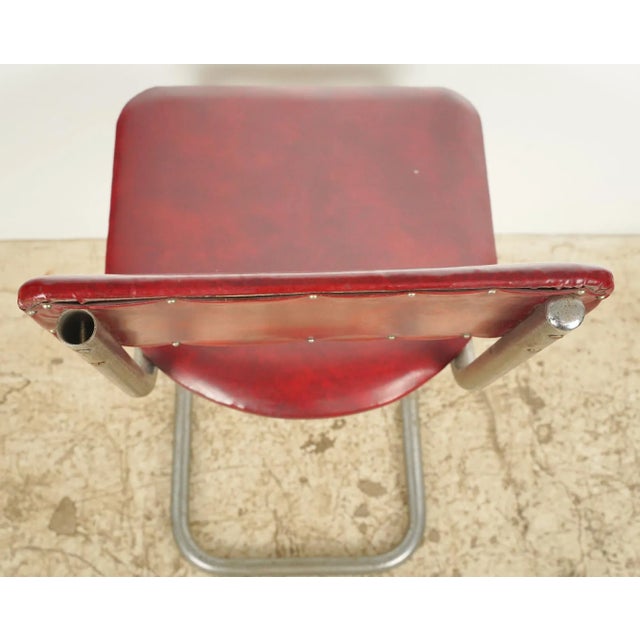 Mid 20th Century Pair of Mid Century Steel Tube Red Vinyl Dining Chairs For Sale - Image 12 of 12