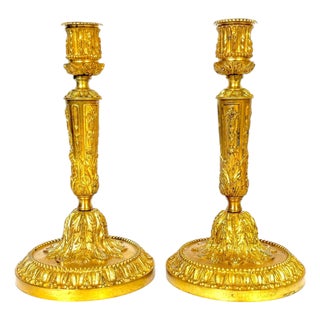 Pair Louis XVI Revival Ormolu Candlesticks, French, Belle Époque, C. 1880–1900 For Sale