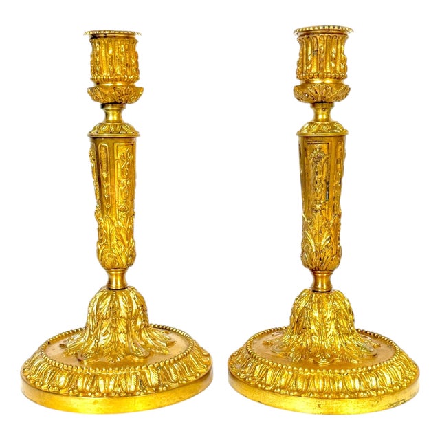 Pair Louis XVI Revival Ormolu Candlesticks, French, Belle Époque, C. 1880–1900 For Sale