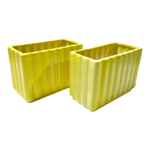 Pair of Vintage Yellow Ceramic Planters – Mid Century Modern Fluted Cachepots