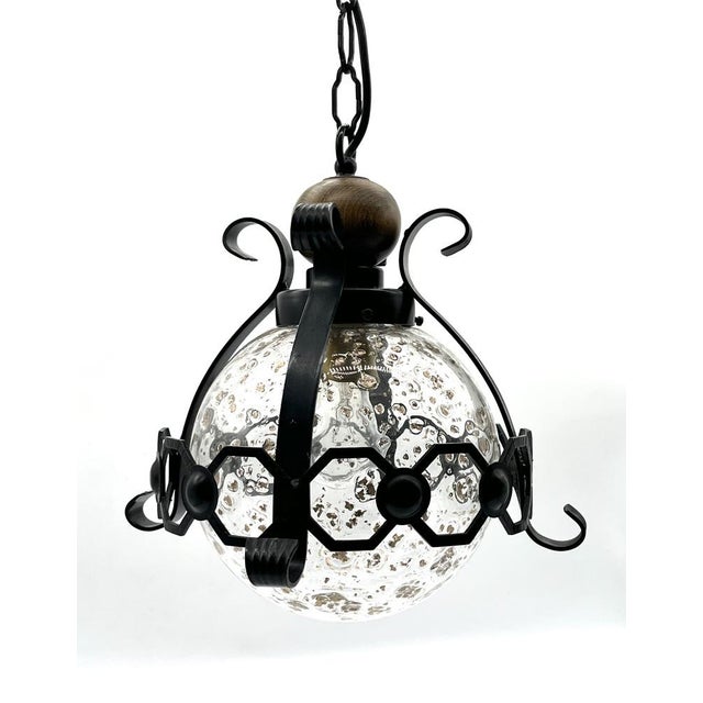 Mid-Century Murano Cage Lamps in Bullicante Glass with 24k Gold Dust and Wrought Iron from Seguso, 1960s, Set of 2 For Sale - Image 6 of 18