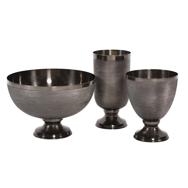 2020s Textured Smoke Black Metal Footed Bowl- Small For Sale - Image 5 of 9
