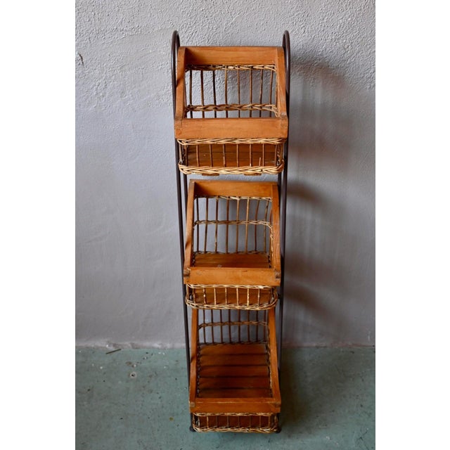 Rustic Grocery Store Shelf with Wrought Iron and Wicker Baskets, 1960s For Sale - Image 11 of 14