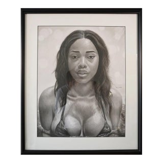 Contemporary "La Gracieuse 4 Women Water" Hyperrealistic Graphite Portrait Drawing by Jean Emmanuel Bassef, Framed For Sale