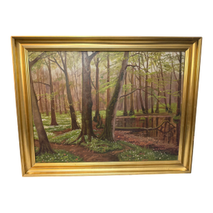 Large Antique 1919 Original Finn Wennerwald Landscape Marsh Woods Trail Painting