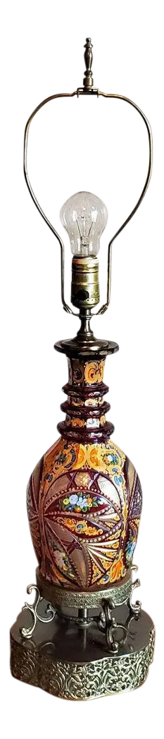 19th Century Bohemian Art Glass Decanter Fashioned as Table Lamp