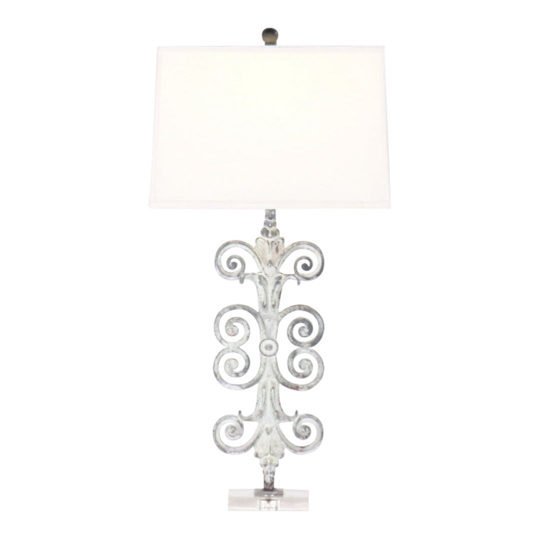 Fleur Scroll Iron Table Lamp With Acrylic Base And Linen Shade