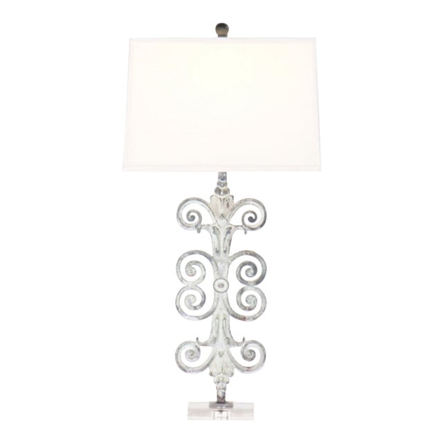 Fleur Scroll Iron Table Lamp With Acrylic Base And Linen Shade