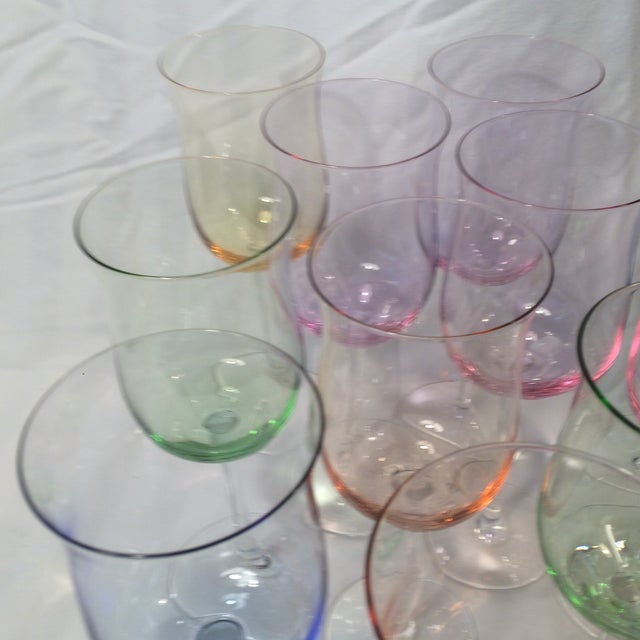 Italian Multi Colored Tall Stem Crystal Wine Glasses - Set of 11 For Sale - Image 12 of 13