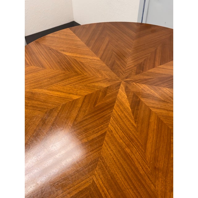 Modern Anthropologie Quillen Marquetry Round Walnut Pedestal Dining Table, 48 Inches For Sale - Image 3 of 12