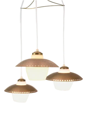 Vintage 3-Arm Ceiling Pendant in Opal Glass and Brass by Bent Karlby, 1950s
