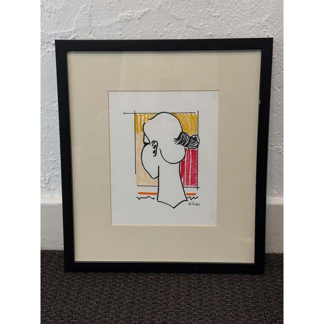 This minimalist portrait by H. Tishel distills the human form into a few graceful, assured lines. A female figure is...