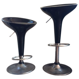 Molded Plastic and Distressed Metal Bombo Stools For Sale