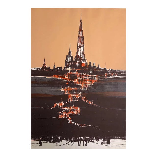1968 Max Gunther Modern Cityscape Lithograph For Sale