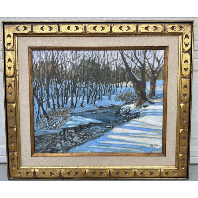 Blue Large Framed Winter Landscape Monica Cascio Oil Painting “Dalton’s Creek” Texas For Sale - Image 8 of 18