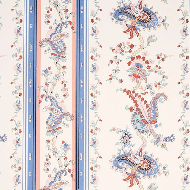 Boho Chic Sample - Schumacher Elena Paisley Stripe Wallpaper in Blue For Sale - Image 3 of 5