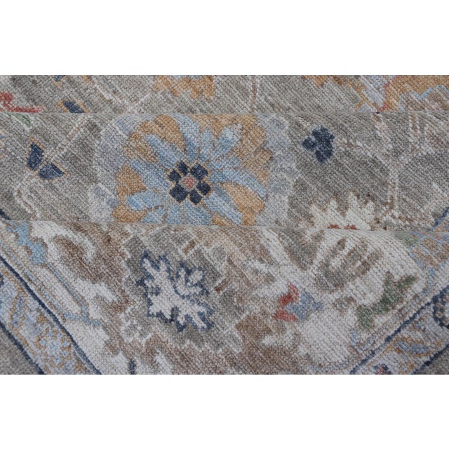 Modern Oushak Rug by Keivan Woven Arts, Muted Greens & Florals 9'0 X 12'4 For Sale - Image 14 of 15