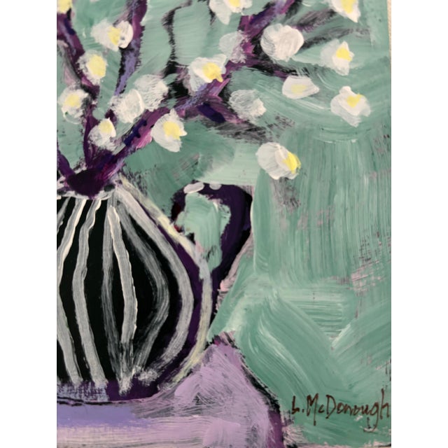Expressionism “Mint and Moonlight” Original Acrylic Expressive Floral Still Life by Linda McDonough For Sale - Image 3 of 9