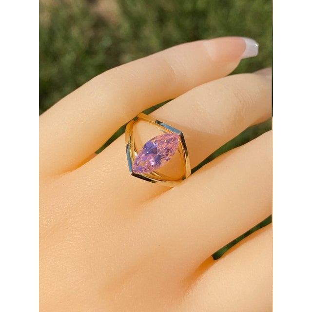 The Kilbourn: Ladies Yellow Gold Cocktail Ring set with Pink Cubic Zirconia For Sale - Image 9 of 10