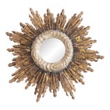 Vintage French Rustic Giltwood Sunburst Mirror For Sale
