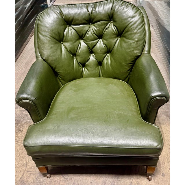 Olive Green Leather Tufted Club Chair For Sale - Image 6 of 12