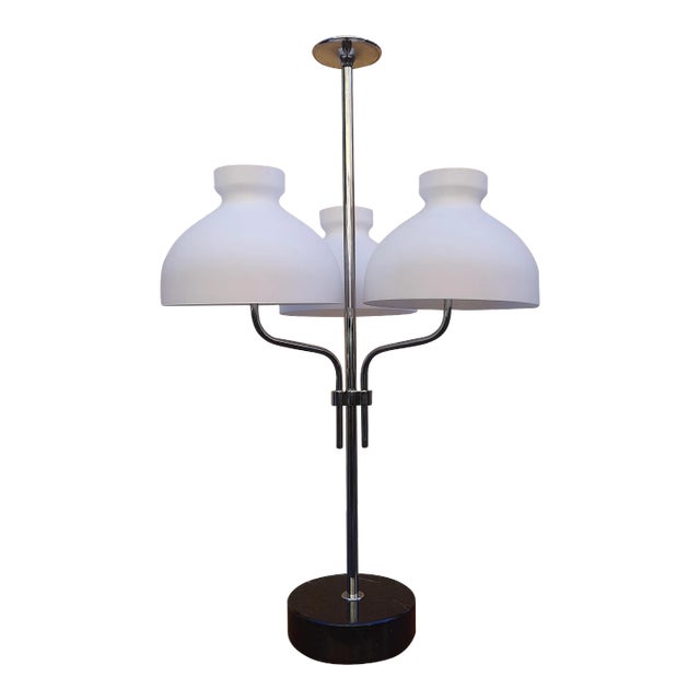 Chrome and Opaline Glass Model LTA3B 3-Light Table Lamp by Ignazio Gardella for Azucena, 2000s For Sale