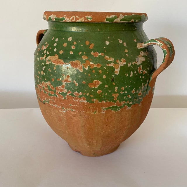 Green Antique French Green Partially Glazed Pottery Vase With Handles For Sale - Image 8 of 10