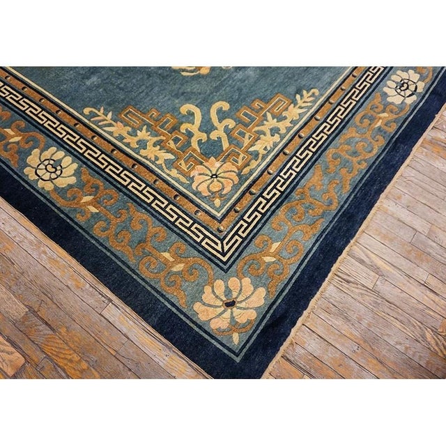 Wool Room Size Antique Chinese 1880s Knotted Rectangle Blue - Peking Rug, Circa Date: 1880s. This exceptional example of a...