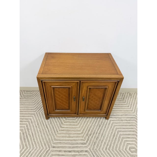 MCM Cabinet Brass Pulls Checker Panel Doors Vintage Mid-Century Storage For Sale - Image 4 of 8