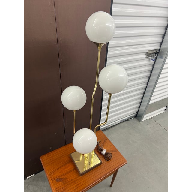 Attributed Goffredo Reggiani Italian Brass & Opaline Glass Four Globe Table Lamp, 1970s For Sale - Image 14 of 18