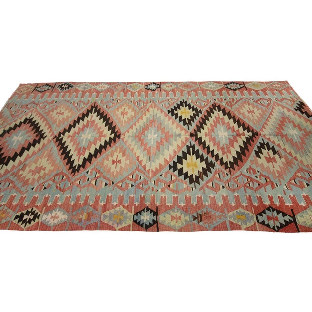 Vintage Turkish Denizli Kilim Rug For Sale - Image 4 of 7