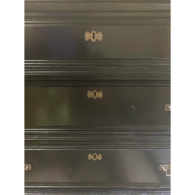 Vintage, Ebonized Wood Commode, Featuring a Marble Top, Three Drawers, Gilded Bronze Mounts, and Gilded Accents on Pilasters, in the Style of Eastlake For Sale In South Bend - Image 6 of 10