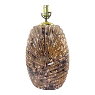 Vintage 80s Shell Table Lamp Coastal Seashell Brass Base 18" For Sale